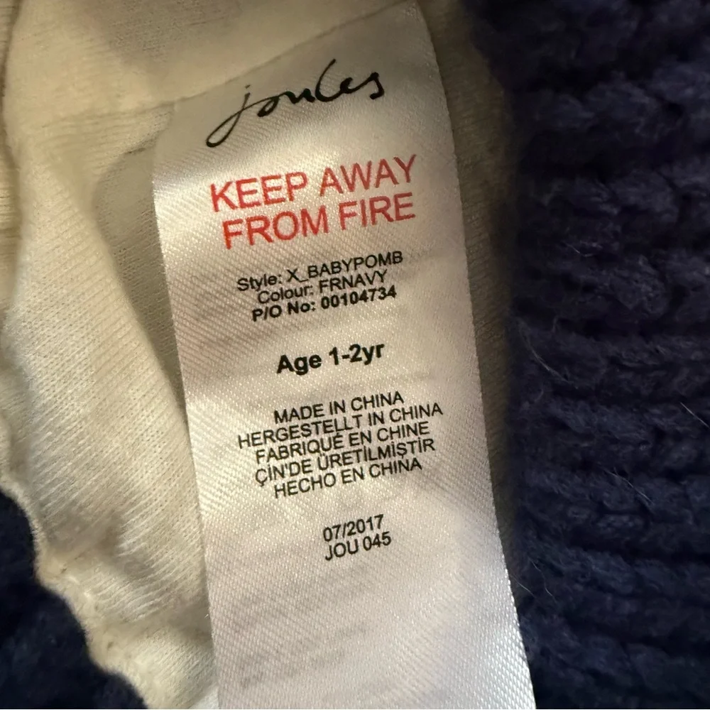 Joules Navy‎ Knit Pom Hat Baby Toddler 1–2Y Bear Ear Beanie